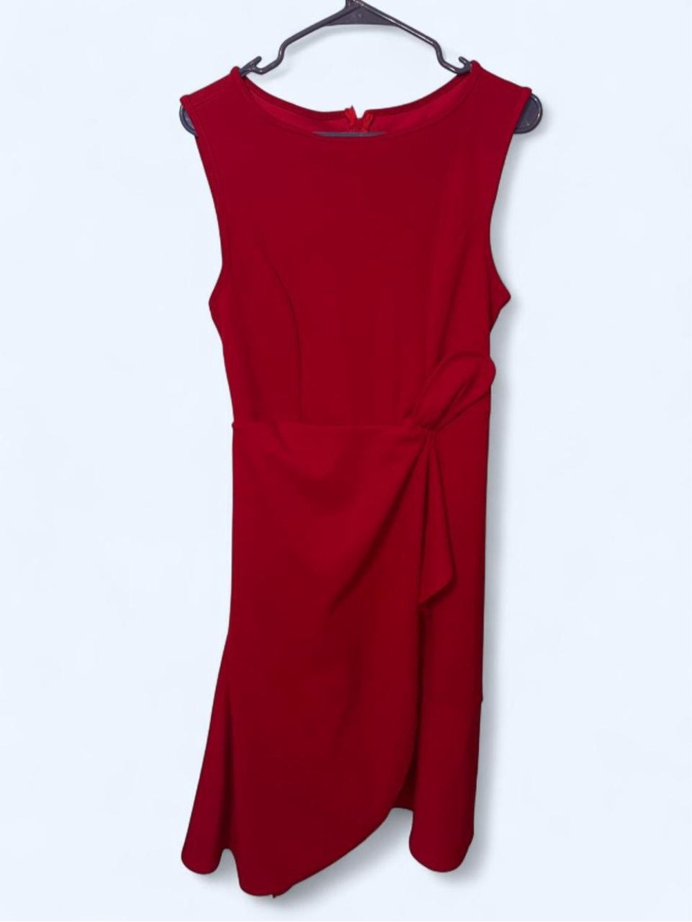 Red Sleeveless Midi A-Line Dress with Tie Waist